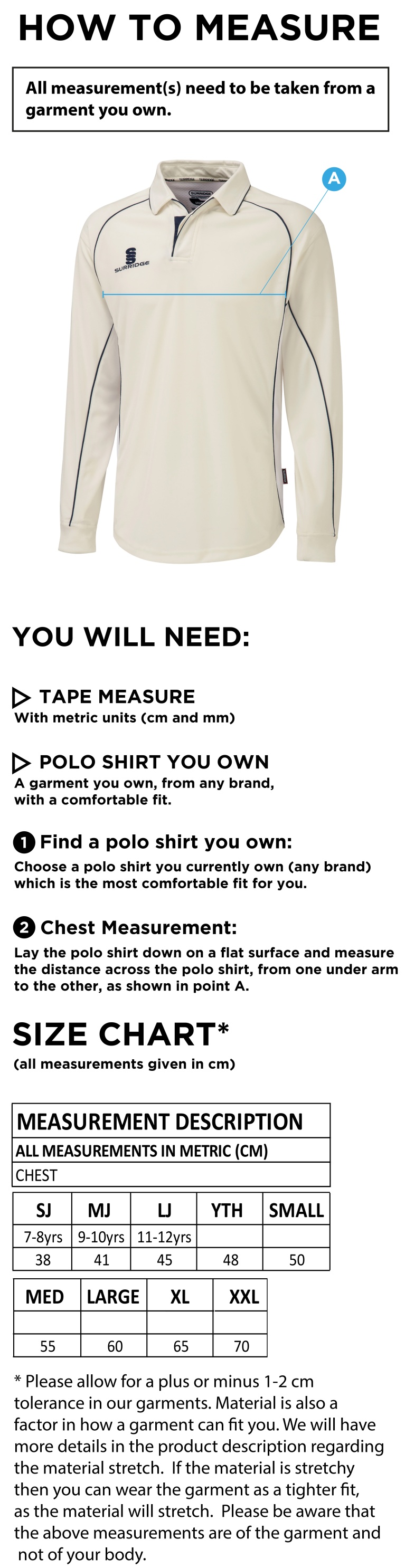 Dual Premier Long Sleeve Shirt - Size Guide